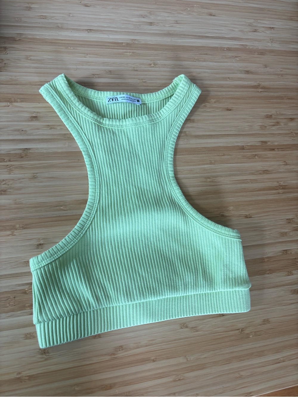 Zara Green Ribbed Racerback Crop Top